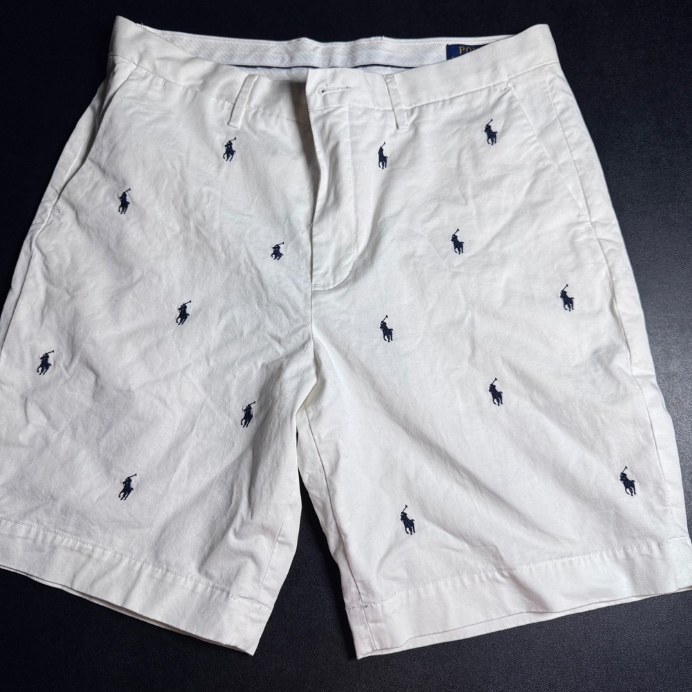 Polo Ralph Lauren Shorts Mens 34 White‎ Pony Logo Embroidered Stretch Chino